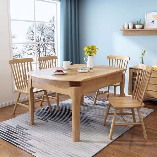 Modern Minimalist Home All-Natural Wood Dining Table and Chair Set with Extendable and Foldable Square and Round Tables, Ideal for Small Apartments