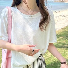 棉麻短袖女t恤夏2025新款白色体恤薄款宽松内搭打底半袖圆领上衣