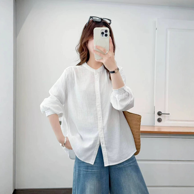 Artistic and Fresh Style Stand-Collar Long-Sleeve Cotton Gauze Shirt, New Design Casual Versatile Top for Women Artistic and Fresh Style Stand-Collar Long-Sleeve Cotton Gauze Shirt, New Design Casual Versatile Top for Women