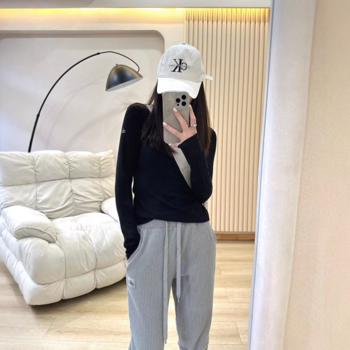 Alo Pilates Long-Sleeved Pure Cotton Bottoming Shirt Spring T-Shirt Women's Sports Quick-Drying Threaded Fitness Training Yoga Clothing Top Alo Pilates Long-Sleeved Pure Cotton Bottoming Shirt Spring T-Shirt Women's Sports Quick-Drying Threaded Fitness Training Yoga Clothing Top