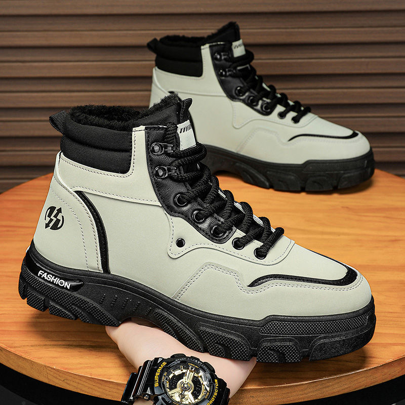 Botas de nieve para hombres de tendencia de invierno botas Martin más vello grueso calentamiento de moda retro antideslizante desgaste botas de trabajo para hombres