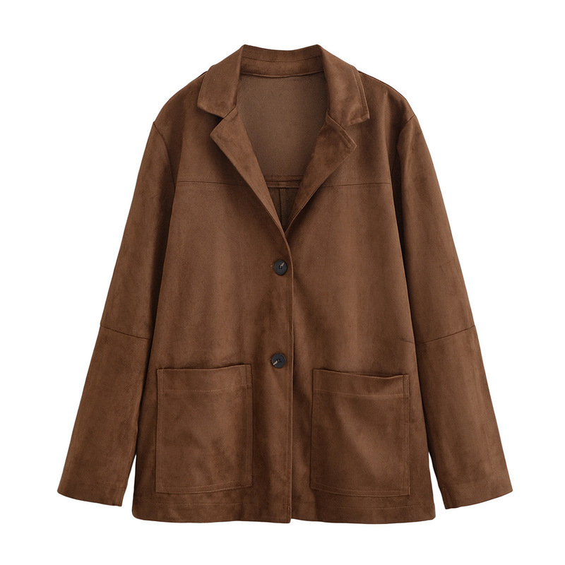 Pb&Za Women's Clothing 2025 Autumn New European and American Style Double-Sided Velvet Leather Single-Breasted Blazer 1966050