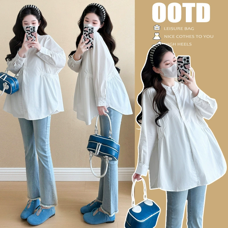 Пятно для беременных одежды 2025 весна новые беременные с длинными рукавами рубашки куклы рубашки модные мамочки