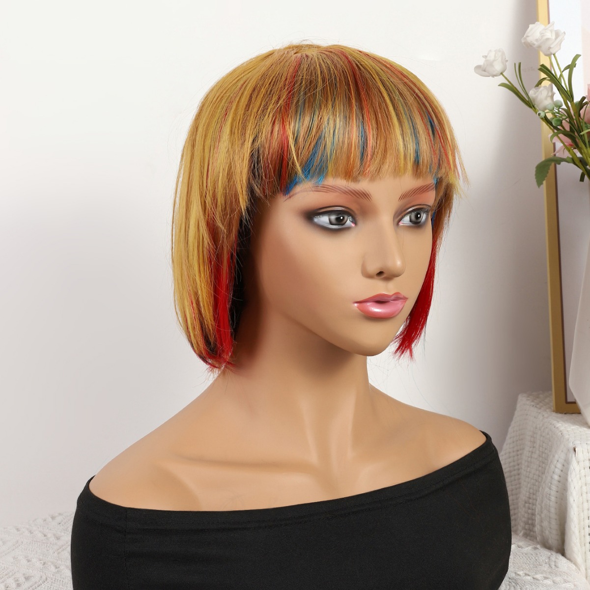 Transfronterizo nuevo marrón gradiente largo recto 12 pulgadas sin encaje pelo recto europeo y brasileño peluca