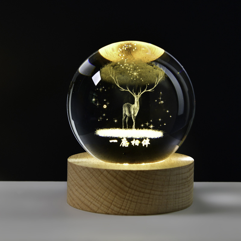 木質発光台座3d内彫刻水晶玉銀河太陽系創意デスクトップ小夜灯置物祝日プレゼント|undefined