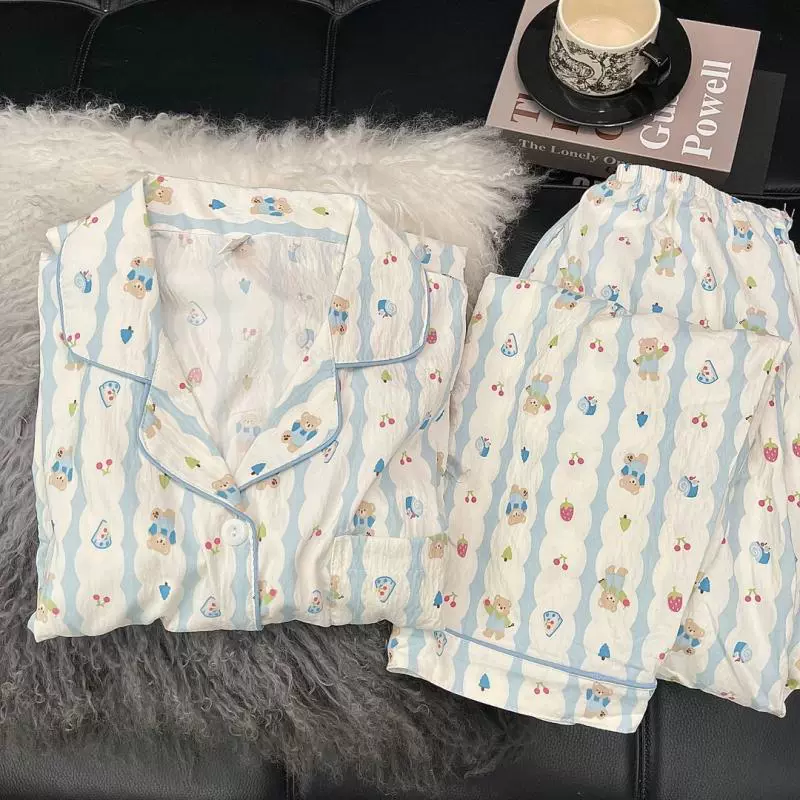 Кукольный комплект пижамы из хлопка с длинным рукавом для детей, 2 предмета (верх и штаны), милые принты, размеры M–2XL
