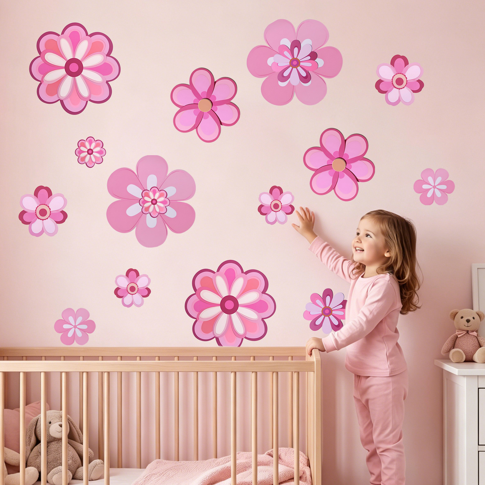 Großer Wandaufkleber Mit Rosa Blumen Für Wohn- Und Schlafzimmer_voghion.com
