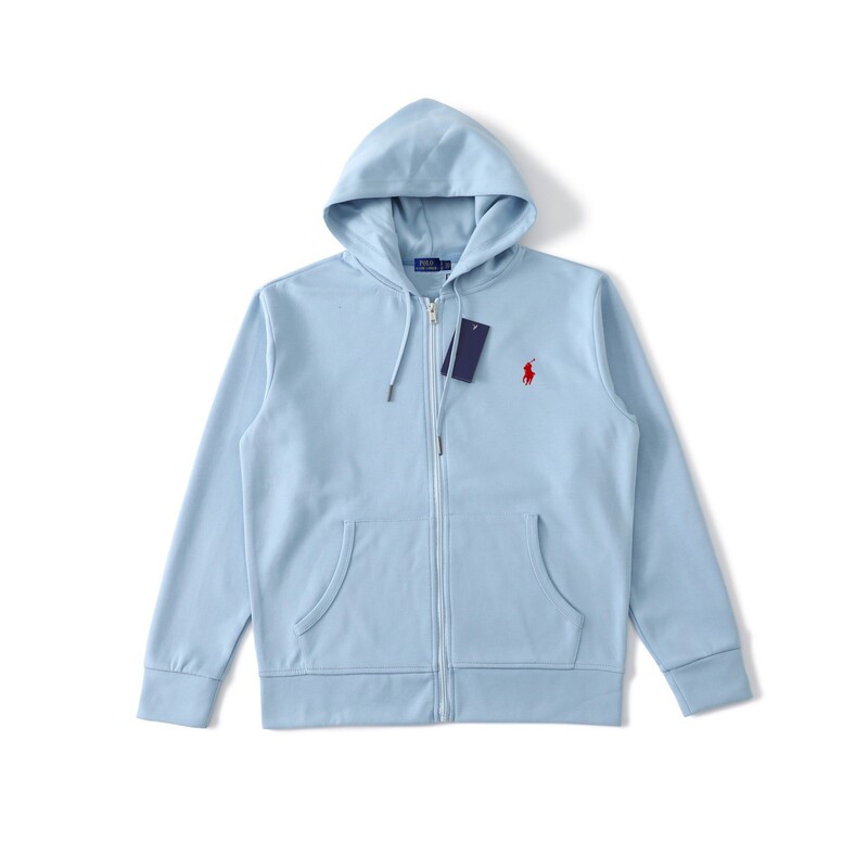 Cross-Border Sweatshirt with Zipper for Men and Women, Terry Cloth, Pony Logo Embroidery, Hooded Sweatshirt, Sports Casual Cardigan Rl Jacket