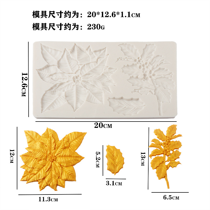 Nuevas herramientas para hornear Navidad serie Wintergreen hoja de cono de pino de chocolate decorativo molde de silicona fondant cake molde