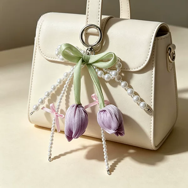 Summer Sweet and Fresh Pearl Bow Tulip Phone Charm Versatile Girl's Bag Accessory Best Friend Gift