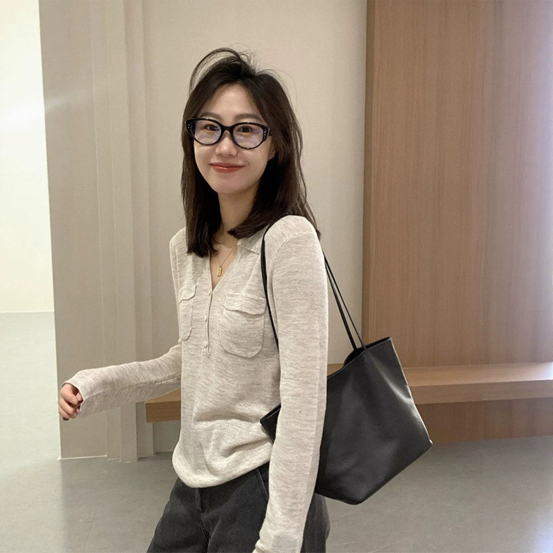 Sunday Henry Collar Long Sleeve Knit Sweater 26 Early Autumn Relaxed Loose Fit Old Money Style Simple Versatile Sweater