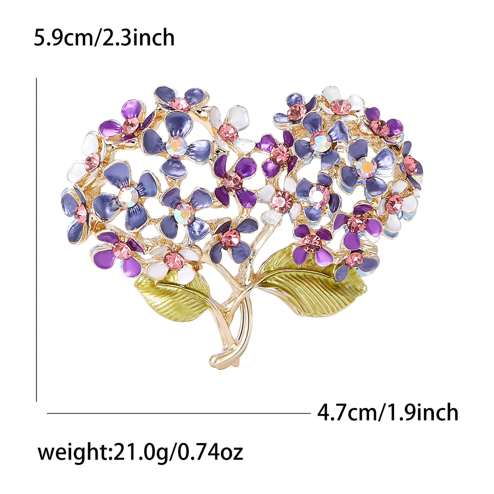 New fresh alloy enamel double-headed hydrangea brooch, versatile and elegant accessory for women's clothing