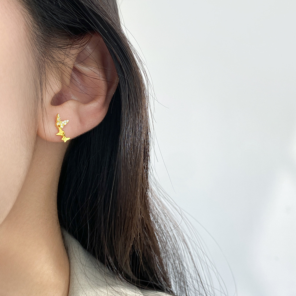 1 Pair 925 Sterling Silver Butterfly Ear Studs display picture 1