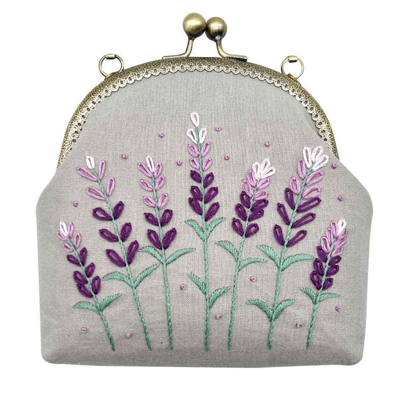 Lu bordado tela tela tridimensional bordado bolso de mano bordado a mano bolso de oro de boca de bricolaje bolso de material flor bolso de mensajero de doble uso