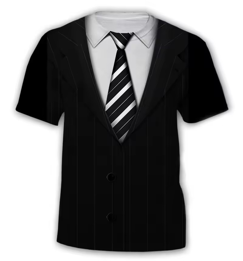 Divertido traje y corbata con estampado 3D para hombre, personalidad de la calle de verano, camiseta suelta y transpirable de manga corta con cuello redondo en stock