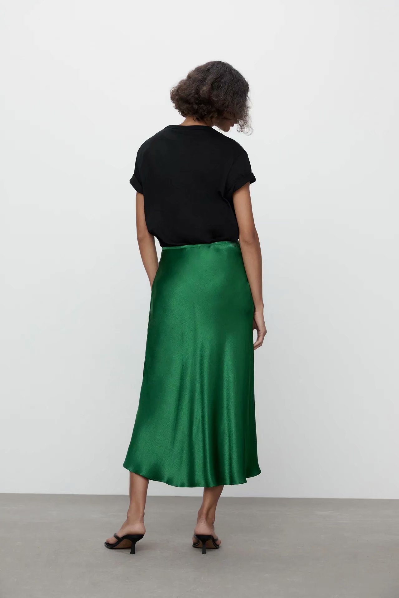 silk satin texture midi skirt  NSAM49397