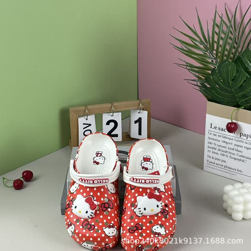 Cro Crocs Classic Kt Cat Red Clogs Women's Thick-Soled Non-Slip Toe Daily Sports