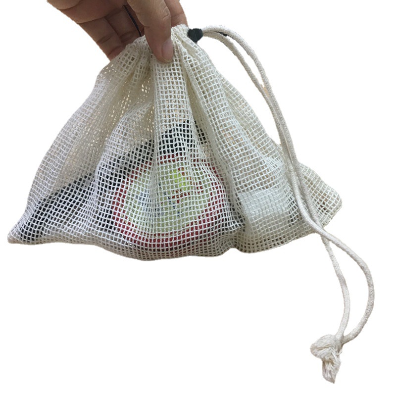 爆款热销纯棉水果棉网抽绳袋 亚马逊束口棉网布袋 细粗网孔棉网袋