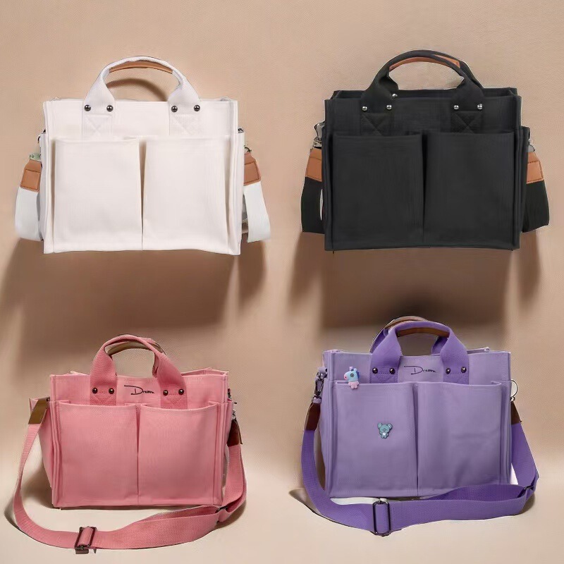 Purple Canvas Tote Bag Casual Bag Single Shoulder Lightweight Crossbody Commuter Bag Large Capacity Multi-Pocket Handbag