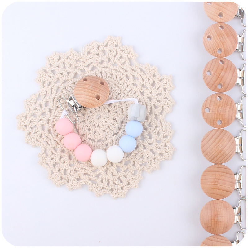 Nuevo bebé suministros 30mm madera de haya color chupete clip creativo DIY chupete cadena accesorios de joyería
