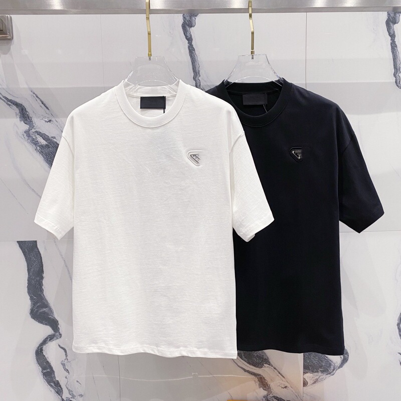 High Version P Brand Summer New Simple Classic Triangle Logo Iron Plate Logo Men's and Women's Short-Sleeve T-Shirt