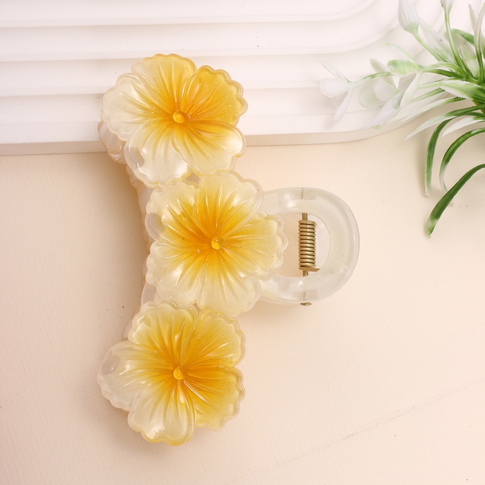 Nuevo color frangipani acrílico pinza para el cabello flor pinza de agarre de alta calidad elegante accesorio para el cabello de mujer pinza de tiburón de agarre lateral