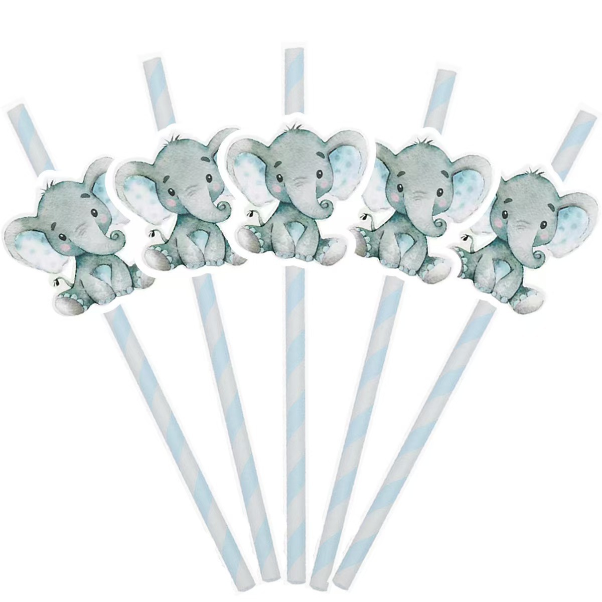 Elefantes transfronterizos tarjetas de elefantes paja desechable decoración de dulces fiesta paja pastel decoración
