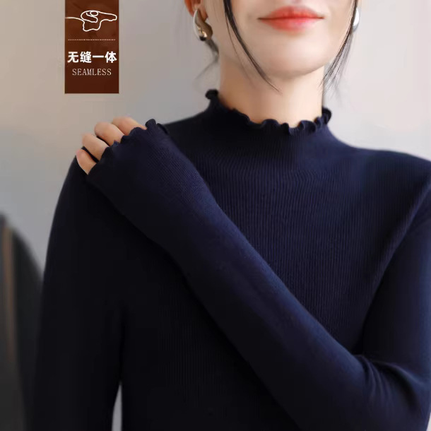 New Seamless Ruffled Half-High Collar Base Shirt for Women 2025 New Autumn and Winter Inner Layer Warm Wool Base Shirt for Women New Seamless Ruffled Half-High Collar Base Shirt for Women 2025 New Autumn and Winter Inner Layer Warm Wool Base Shirt for Women