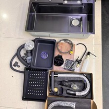 厨房家用大单槽高档不锈钢加厚洗菜盆瀑布水槽数显蜂窝