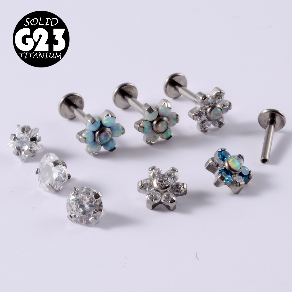 1 Piece Simple Style Flower Titanium Steel Plating Inlay Zircon Lip Stud Ear Studs display picture 5