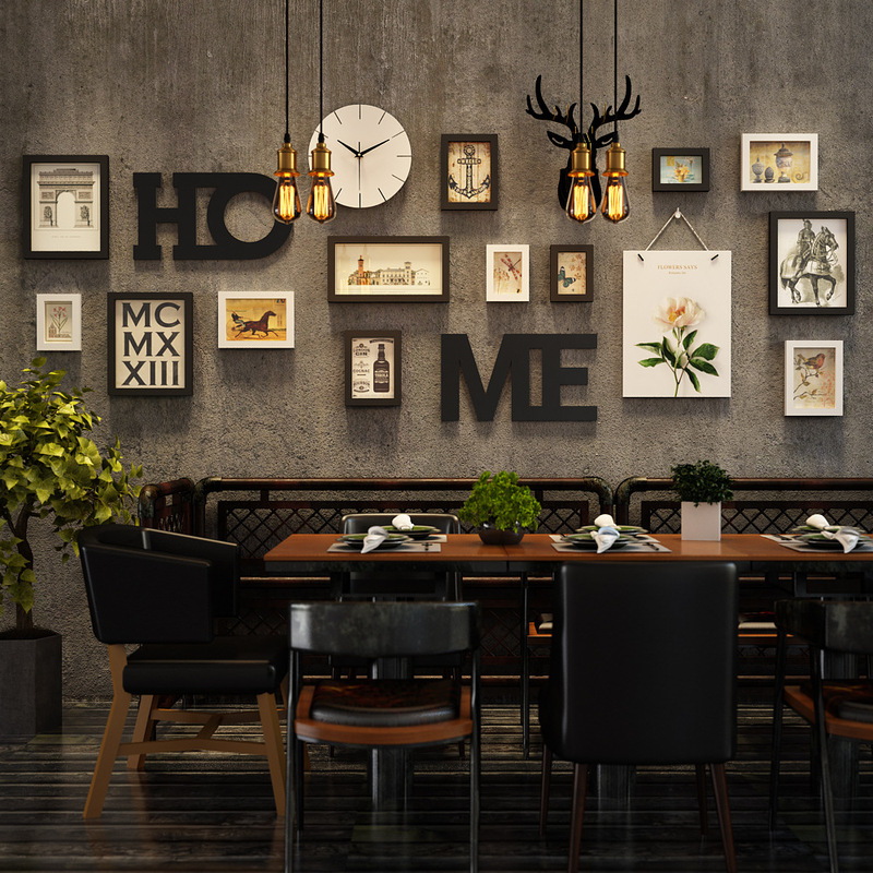 Polymer_4481_large size hanging picture photo wall retro combination photo frame dining decorative picture can be changed for photos Polymer_4481_large size hanging picture photo wall retro combination photo frame dining decorative picture can be changed for photos