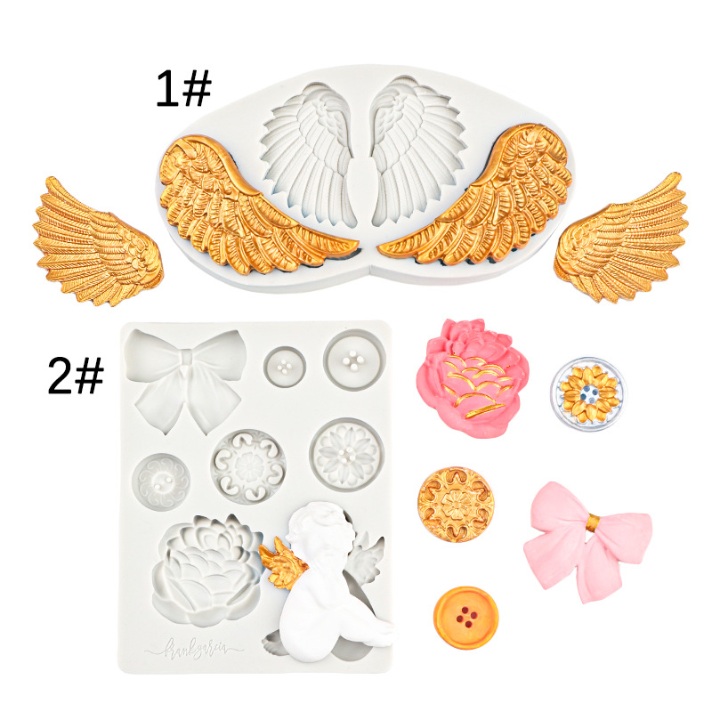 Alas de ángel, fondant, pastel de chocolate, decoración, pegamento hecho a mano, botón de lazo, molde de silicona de angelito