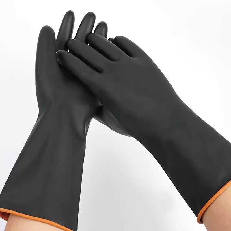 Guantes de látex resistentes a ácidos y álcalis gruesos resistentes al aceite guantes de goma negra anticorrosión guantes industriales químicos al por mayor