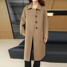 100纯羊毛双面呢大衣女式带兜毛呢外套秋冬新款气质中长款开衫潮