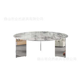 意式极简宝格丽白大理石茶几客厅家用设计师新款高级感圆形组合茶