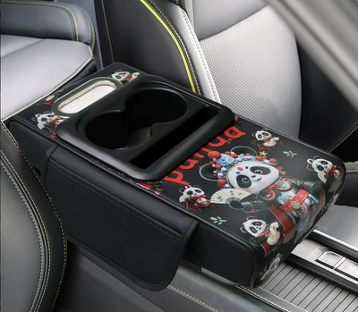 Car Armrest Box Heightening Pad Memory Foam Universal Tissue Box Central Armrest Support Protective Cover Extended and Widened (Armrest box pad) - black-cartoon-panda