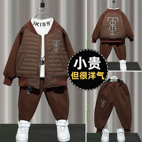 Boys' winter clothing suit thickened  new cotton-padded clothing children's winter warm baby quilted two-piece set