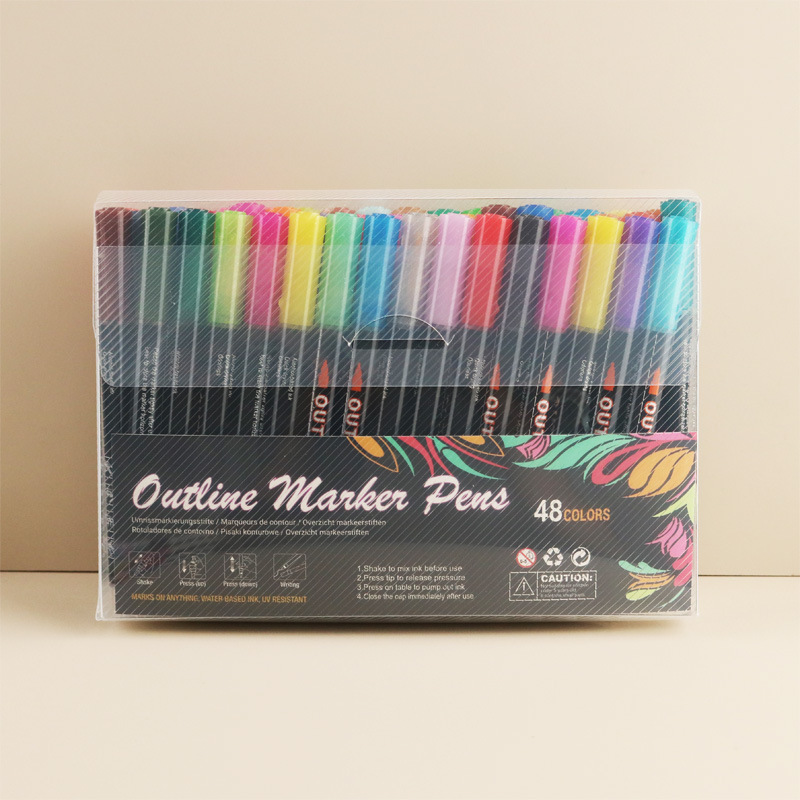 Fantasía doble línea de contorno de la pluma 8 colores 12 colores traje DIY resaltador pluma de contorno estudiante pintura pluma de marcado de dos colores