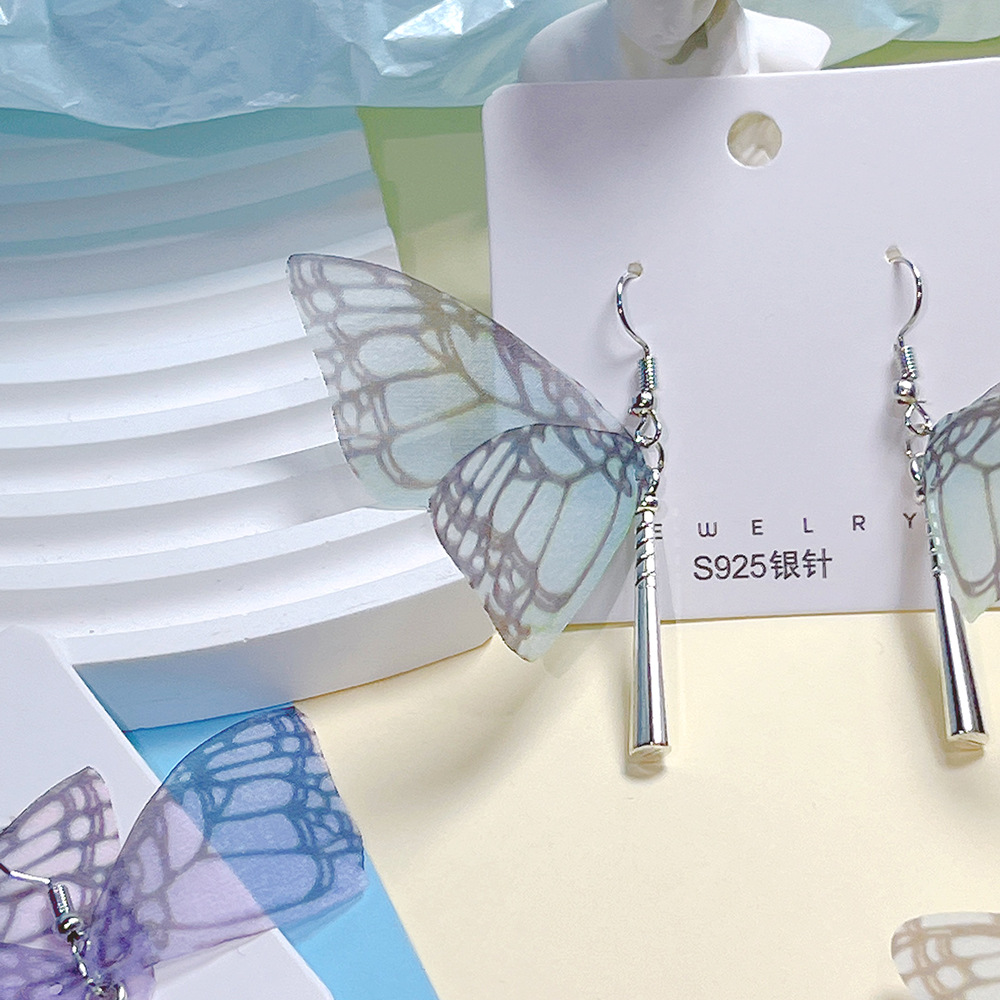 1 Pair Sweet Butterfly Plating Organza Drop Earrings display picture 3