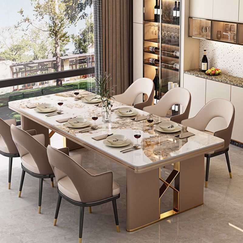 Light Luxury Bright Antibacterial Rock Plate Dining Table and Chair Combination Modern Simple Villa Rectangular Household Large Dining Table Combination Chair