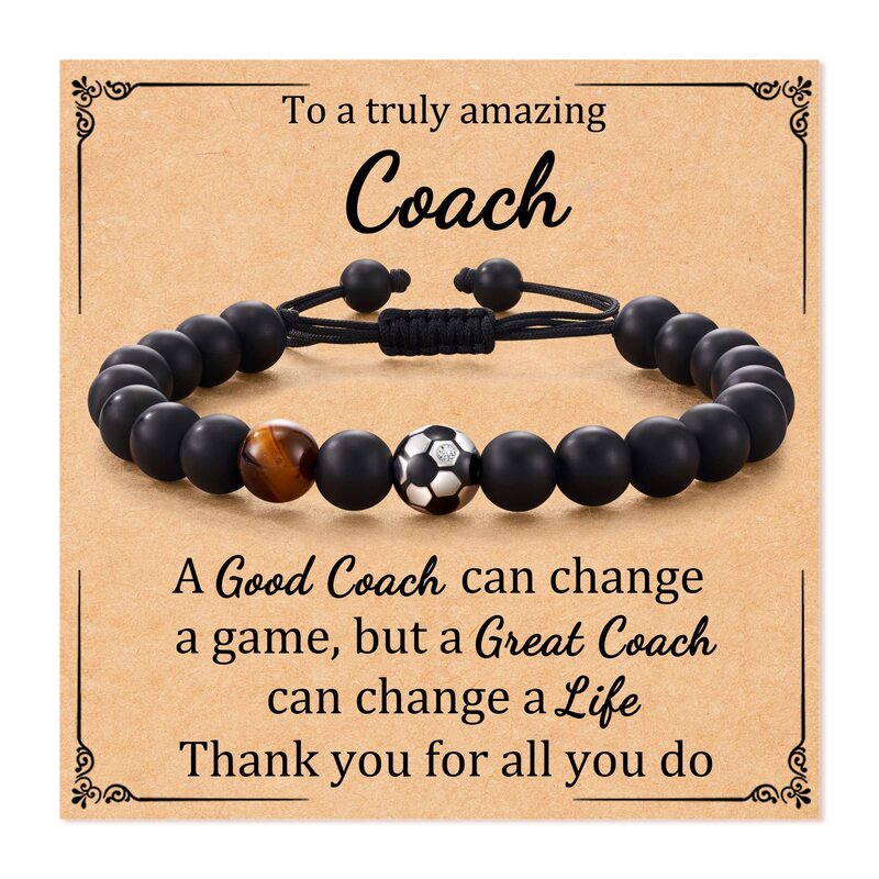 Football Beaded Bracelet to My Son Gift Black Frosted Coach Football Bracelet Tiger Eye Stone Baseball Bracelet