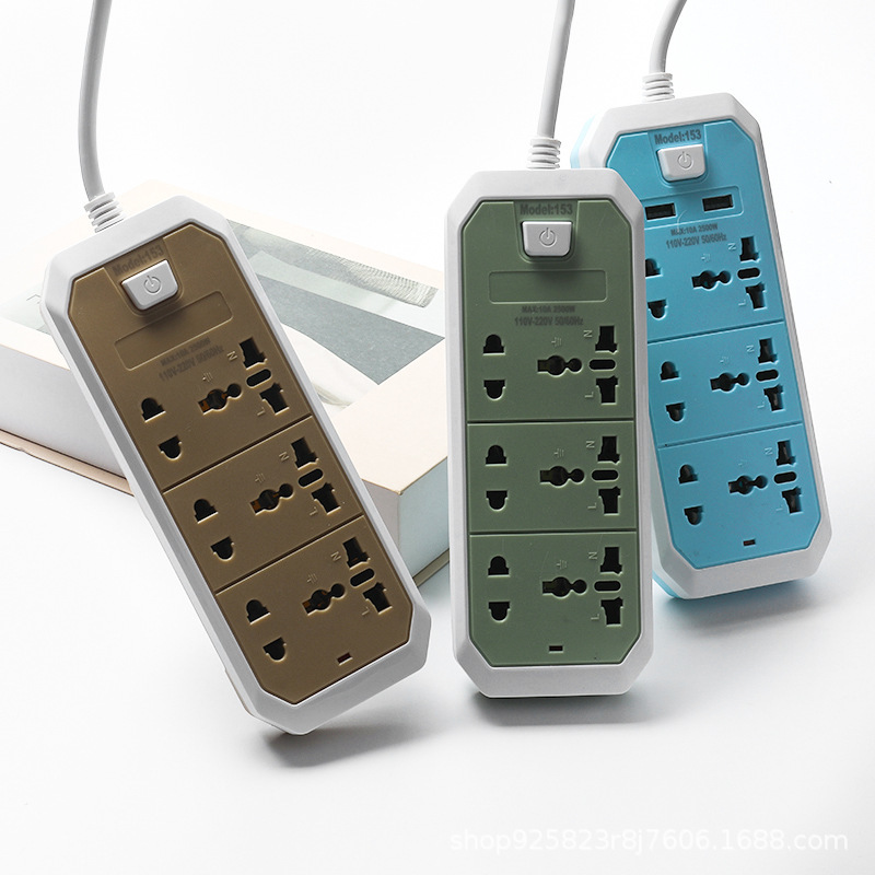 253 # 3 botón 2USB puerto de teléfono móvil de 5 metros placa de cable de arrastre Myanmar redondo enchufe POWER SOCKET