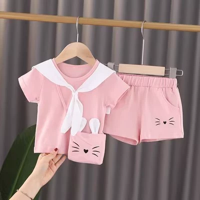 Детская летняя одежда, комплект для девочки, детская одежда, 5 лет, с коротким рукавом, интернет-знаменитость, стиль вестерн