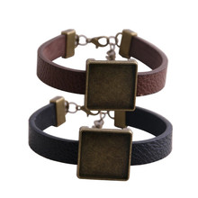 6色 简约时尚手链 PU皮合金 古青方形底托扣20mm DIY皮扣表带饰品