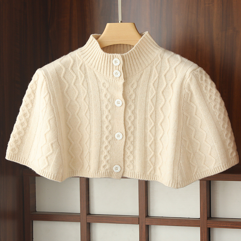 여성용 100% 순수 울 케이프 코트, 치파오 치마, 니트 아우터, 단추 조끼 및 숄더 가드가 포함된 새로운 중국 스타일