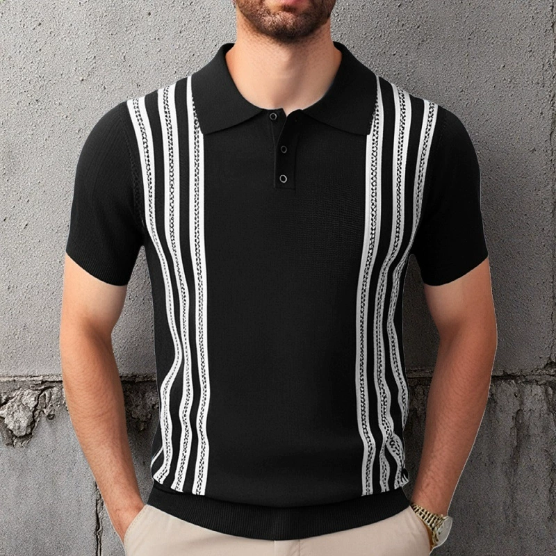 Мужской летний свитер с короткими рукавами Amazon Foreign Trade, черная полосатая деловая Повседневная рубашка-поло для мужчин SY0112