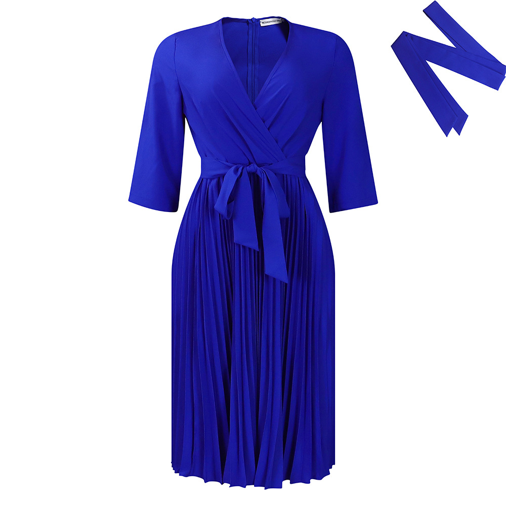 Women's Elegant Casual V-Neck Long-Sleeve Solid Color Dress