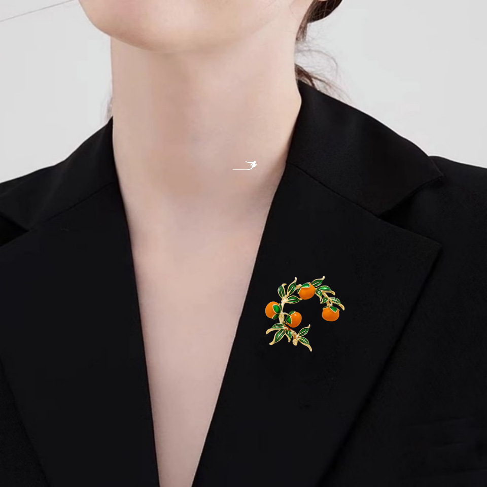 New Persimmon Ruyi Brooch Pastoral Style Oil Dropping Enamel Persimmon Corsage Women's Fashion Creative Clothing National Style Pin