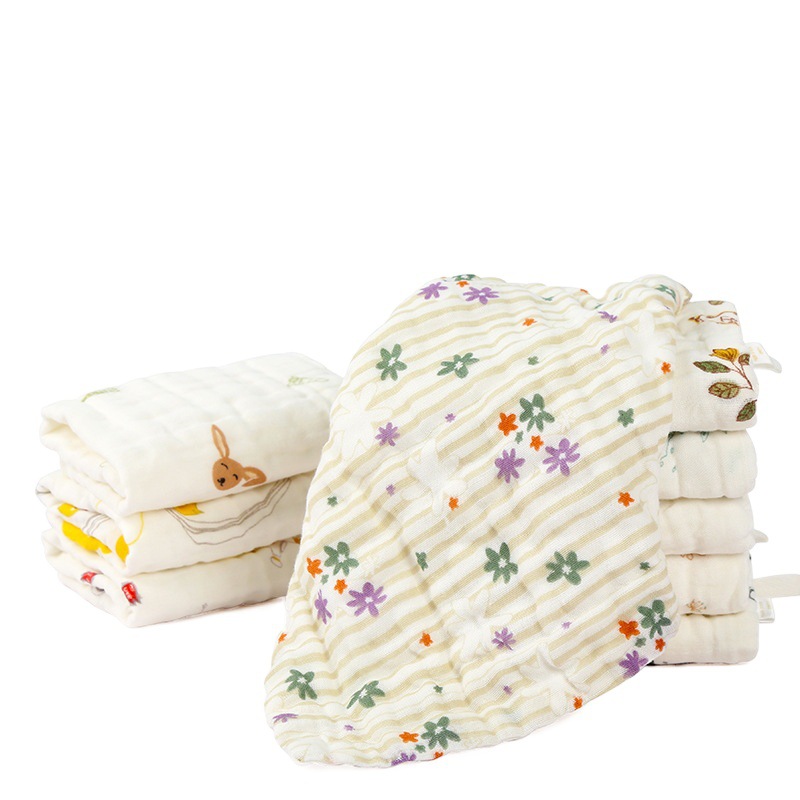Boneless high-density gauze square six-layer cotton gauze washing with hanging buckle saliva towel 30*30cm