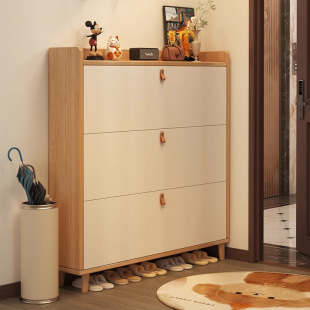Ultra-thin Turning Bucket Shoe Cabinet Household Door Storage Cabinet Integrated Wall Solid Wood Core 2025 New Door Rear Narrow Locker